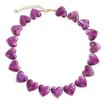 Imagem de JNF Colar feminino com contas de coração grosso, coração, grande, gargantilha, colares, boêmio, resina, miçangas, gola, joias, presente, Adjustable, Resina, Esmeralda