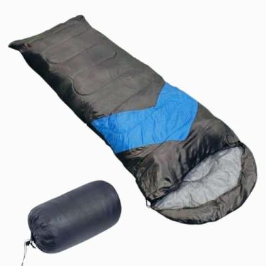 Imagem de Saco de Dormir，Camping，Possui Capuz Curvo e AlçA EláStica AjustáVel，Intervalo de Temperatura de 5 A 12 Graus，Adequado para Acampar e Fazer Caminhadas(Preto/Azul)