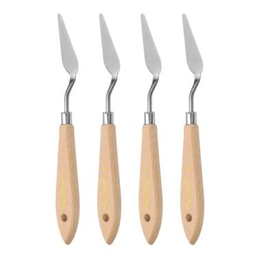 Imagem de Generic 4 peças 8# faca de paleta de pintura pontiaguda de aço inoxidável espátula de arte de pintura facas de palete raspadores ferramentas com cabo de plástico para mistura de tela de óleo acrílica