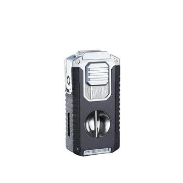 Imagem de JDIME Isqueiro portátil multifuncional com suporte de cigarro em forma de V para cortador de charutos, gosto de cavalheiro (areia preta)