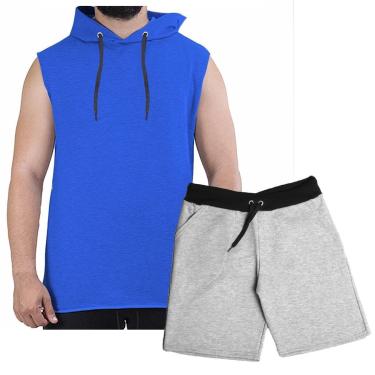 Imagem de Conjunto Masculino Shorts Bermuda Moletom E Camiseta Regata Com Capuz Plus Size G1 A G5-Unissex