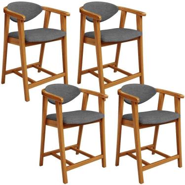 Imagem de Kit 04 Banquetas Baixa Cozinha Sala De Jantar Bancada Cecília L02 Linho Cinza Escuro - Lyam Decor