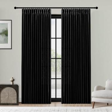 Imagem de Cortinas plissadas de linho preto 213 cm de comprimento para sala de estar, cortinas plissadas com filtragem de luz, texturizadas, grossas, treinadas com memória, semitransparente, com ganchos para