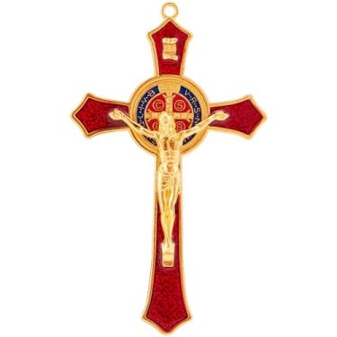 Imagem de TALPGOD Crucifixo de São Bento de 17,8 cm vermelho, crucifixo cruz de parede para decoração católica, decoração de arte de parede com cruz de Jesus Cristo, Escapularios Catolicos, medalha de São Bento