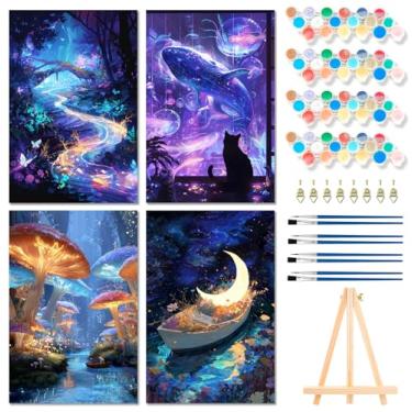 Imagem de Muzagroo Art 4 kits de pintura por números para adultos, tela emoldurada com cavalete de madeira, faça você mesmo, kits de pintura a óleo acrílica de praia, pintura por números em tela, arte de parede