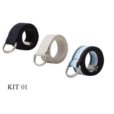 Imagem de Kit 3 Cintos Masculino Gorgurão Lona Esporte Fivela Argola - Bless Ace
