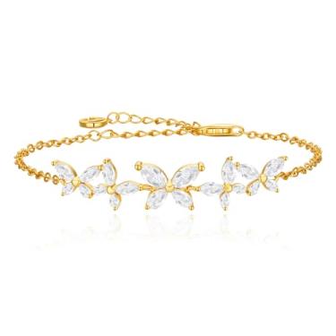 Imagem de Cicy Bell Pulseiras de borboleta banhadas a ouro 18 K para mulheres, modernas e ajustáveis, acessórios de joias de férias da amizade, 6.7 inches, Latão banhado a ouro 18K, Zircônia cúbica