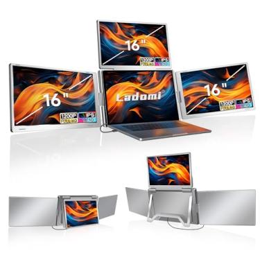 Imagem de Ladomi Extensor de tela de laptop de 16 polegadas, apenas 1 cabo para monitor quádruplo de 3 telas, extensor de tela FHD de 1200p para laptops de 12 a 18,5 polegadas, monitor portátil triplo para Wins