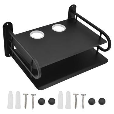 Imagem de Prateleira flutuante para TV, consoles de jogos, roteador de TV, duas camadas, roteador montado na parede, cabo, DVD, prateleira, prateleira de parede flutuante com furos para cabos