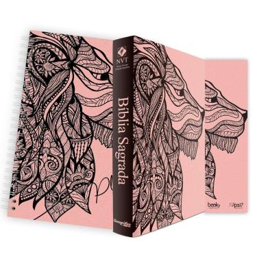 Imagem de Kit Leão Rosa - Planner + Bíblia Capa Dura NVT + Marca Página