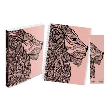 Imagem de Kit Leão Rosa - Bíblia Brochura NVI + Caderno + Marca Página