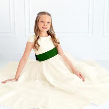 Imagem de Vestido longo Off White com Faixa e Laço VERDE BANDEIRA Infantil Festa