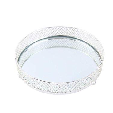 Imagem de Prato de metal prateado para bolo de casamento bandeja de exibição de bolo de festa de casamento (cor: prata tamanho: 25 x 25 x 6 cm) cozinha