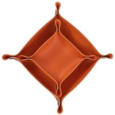 Imagem de AKEIE Bandeja de joias de couro PU para casa e escritório, mesa de entrada portátil premium, mesa de cabeceira, mesa de cabeceira, prato de viagem para chaveiro, carteira, relógio moeda (2 peças: 25