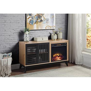 Imagem de pcagfaajmh Mesa de centro moderna para sofá, console, lareira, suporte de TV, móveis para sala de estar e escritório (mármore falso e mesa de canto cromado) (lareira de carvalho e expresso 2)