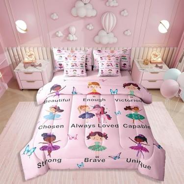 Imagem de Erosebridal Jogo de cama de casal com 7 peças, princesa, rosa, para meninas, bailarina, com enchimento de edredom inspirador, estilo princesa sonhadora, colcha de unicórnio e borboleta