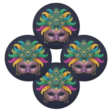 Imagem de Wassud Jogo americano conjunto de 4 tapetes de mesa redondos de carnaval para cozinha e jantar tapetes laváveis resistentes ao calor para decoração de mesa 39 cm