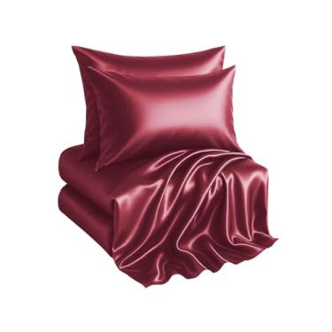 Imagem de Casa Platino Jogo de cama Queen Size de cetim – 4 peças – Super macio como seda – 1 lençol com elástico alto, 1 lençol de cima e 2 fronhas Queen – Conjunto de lençóis de qualidade de hotel premium