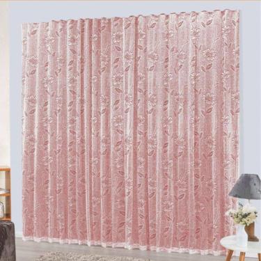 Imagem de Cortina Charme Renda Com Voal 3 Metro Trilho Comum -Vermelha