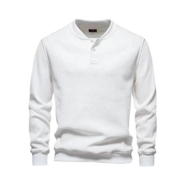 Imagem de Suéter Masculino De Inverno Quente Com Forro De Fleece, Botões, Cor Só