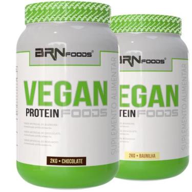 Imagem de Kit 2x Proteína Vegana  Vegan Protein 2Kg  BRN Foods, Chocolate e Baun
