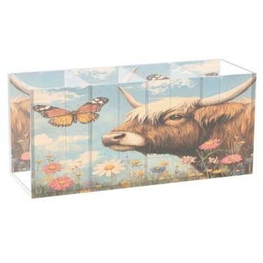Imagem de Burbuja Porta-canetas de acrílico borboleta de vaca com flores, 4 compartimentos, suporte de lápis transparente para pincéis de maquiagem, acessórios de mesa de escritório em casa