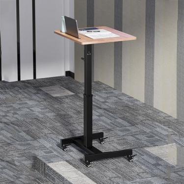 Imagem de Suporte de pódio móvel com mesa inclinada, púlpito de rolamento ajustável em altura, mesa de laptop, carrinho de laptop sentado para ficar em pé para sala de aula, igreja, casa, escritório (branco)
