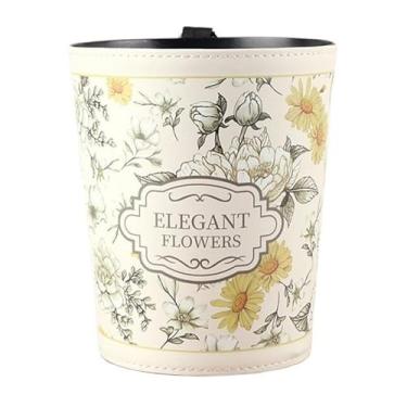 Imagem de Lixeira pequena para mesa, lixeira redonda aberta, cesto de lixo de couro vintage com caixa interna de plástico para sala de estar, quarto, cesto de lixo de escritório (branco creme)