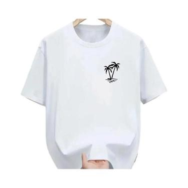 Imagem de Camiseta Masculina De Verão Em Algodão Casual Com Gola Redonda E Manga