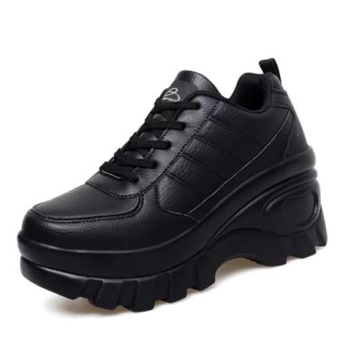 Imagem de XBLDU Tênis de corrida feminino plataforma robusta antiderrapante confortável casual para trabalho, Preto, 38