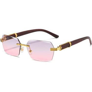Imagem de AIEYEZO Óculos de sol retrô sem aro retangular, unissex, vintage, sem moldura, modernos, quadrados, matizados, Dourado/cinza e rosa dégradé, MM