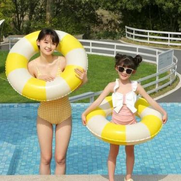 Imagem de Círculo Inflável De PVC Listrado, Anel Flutuante Reforçado, Brinquedo 