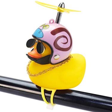 Imagem de wonuu Enfeites De Carro Brinquedo Pato Borracha, Decorações Painel Amarelo, Buzinas Bicicleta Com Hélice E Capacete (Luz Caracol)