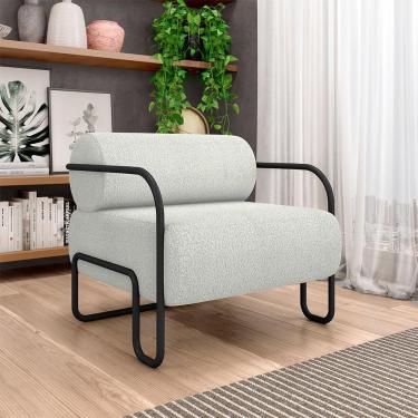 Imagem de Poltrona Decorativa Sala de Estar Polatsk Base Industrial de Ferro Bouclê Cinza Claro G33 - Gran Belo