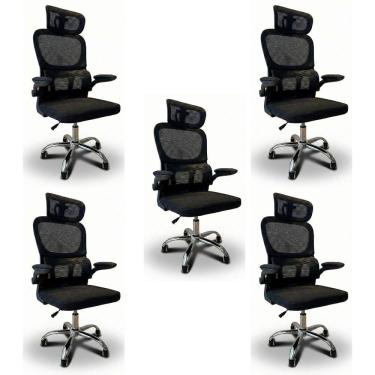 Imagem de Kit 5 Cadeiras de Escritório Diretor Oficial Atenas Preto