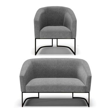 Imagem de Sofá Namoradeira E Poltrona Base Industrial Preto Stella Linho D03 - D'rossi Cor A26 Gafite