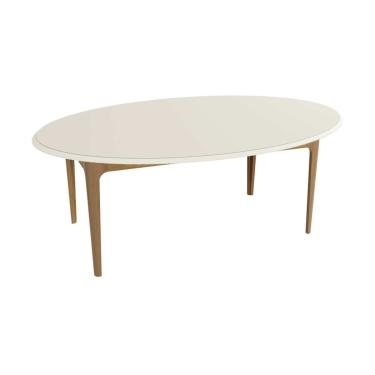 Imagem de Mesa p/ Cozinha Mira Madeira Maciça c/ Tampo Madeirado c/ Vidro 180x105cm Carvalho/Off...