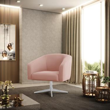 Imagem de Poltrona Decorativa Giratória Cromada Stella Veludo Rosê D03 - D'Rossi
