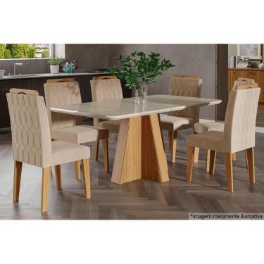 Imagem de Kit Mesa Sala Jantar Maitê C- Tampo Madeirado C- Vidro 160cm + 6 Cadeiras Paola Nature-ow-nude Cimol