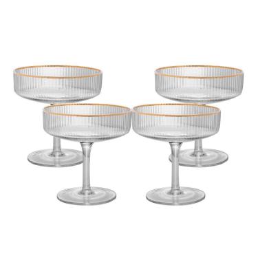 Imagem de Jogo 4 Taça De Vidro Coupe Com Borda Dourada Lines Wolff 200ml