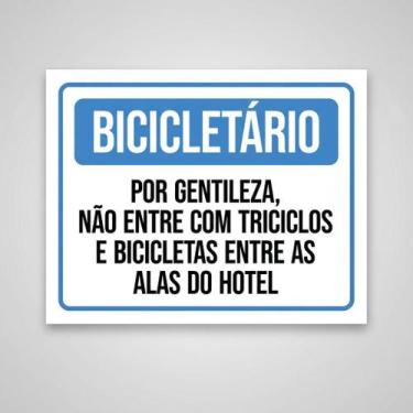 Imagem de Placa Acm Bicicletário Não Entre Triciclos Bicicletas 18X23 - Sinalizo