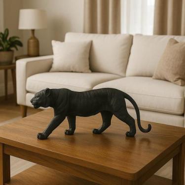 Imagem de Estátua Tigre Decorativo Luxo em Resina Dourado Rico em Detalhes - Par