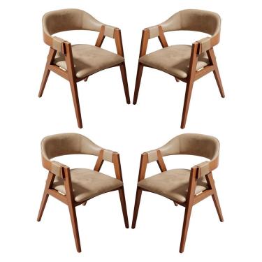 Imagem de Kit 4 Cadeiras de Jantar em Madeira Lina Estofada Couríssimo Bege CCS