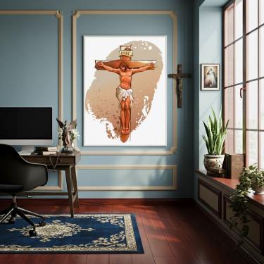 Imagem de Quadro Decorativo Jesus Cristo Crucificado Aquarela -70x50cm