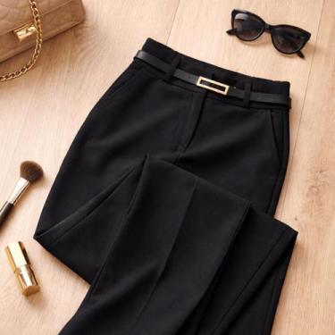 Imagem de Calça Pantalona Feminina Modelo Social Alfaiataria Cintura Alta com Ci