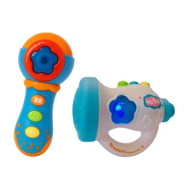 Imagem de Kit Brinquedo Microfone Infantil e Trompete Musical Interativo - Zippy