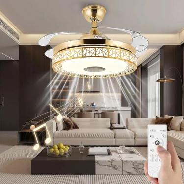 Imagem de Daksan Ventilador de Teto 108cm Dourado com Luz LED 72W e Bluetooth - 4 Pás, Diâmetro 48cm, Controle Remoto, 3 Cores Ajustáveis, para Sala e Quarto