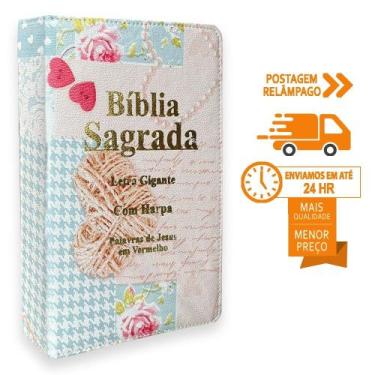 Imagem de Biblia Sagrada Letra Gigante Luxo Popular - Coração Azul - Com Harpa -