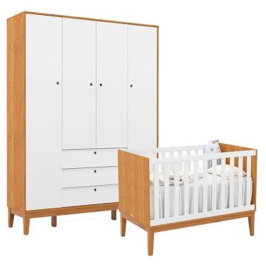 Imagem de Berço Americano e Guarda Roupa Unique 4 Portas Freijó Branco Soft Eco Wood - Matic