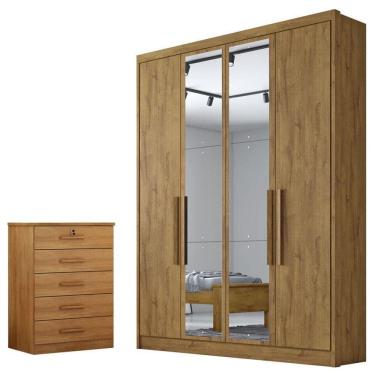 Imagem de Guarda Roupa Solteiro Sevilha com Nicho e Espelho com Gaveteiro Suiça com Chave Cumaru 23 - Novo Horizonte